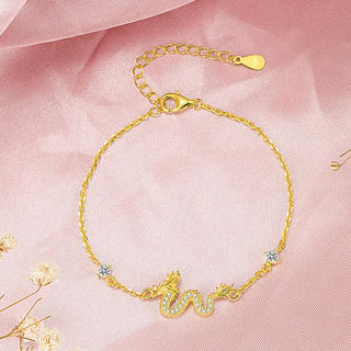 Buddha Gift 925 Sterling Silver Year Of The Dragon Auspicious Golden Dragon Luck Red Rope Chain Bracelet (Extra 30% Off | USE CODE: FS30)