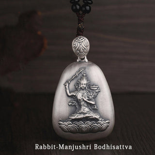Buddha Gift 999 Sterling Silver Chinese Zodiac Natal Buddha Heart Sutra Engraved Protection Necklace Pendant