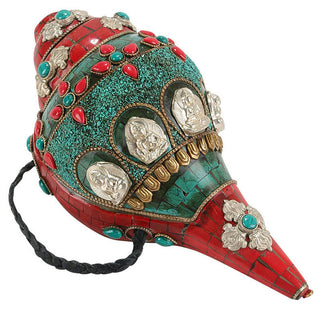 Buddha Gift Tibetan Handmade Shankha Om Mani Padme Hum Buddha Avalokitesvara Turquoise Conch Shell Positive Decoration
