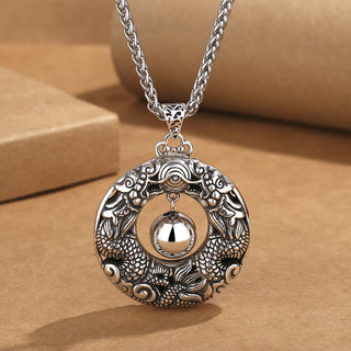 Buddha Gift Double Dragon Playing Bead Copper Protection Necklace Pendant