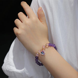 Buddha Gift Natural Amethyst Strawberry Quartz Crystal Fortune Bracelet