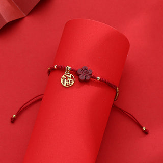Buddha Gift Cinnabar Flower Fu Character Blessing Braided String Bracelet