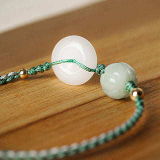 Buddha Gift White Jade Peace Buckle Pumpkin Bead Luck Blessing Braided Bracelet