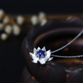 Buddha Gift 925 Sterling Silver Lazurite Lotus Flower Self Care Necklace Pendant