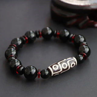 Buddha Gift Black Onyx Nine-Eye Dzi Bead Wealth Protection Bracelet