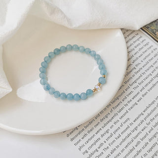 Buddha Gift 14K Gold Plated Copper Aquamarine White Crystal White Agate Blue Crystal Healing Bracelet