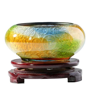 Buddha Gift Handmade Liuli Crystal Treasure Bowl Ingots Art Piece Home Decoration