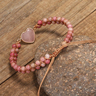 Buddha Gift Natural Rhodonite Love Heart Healing Bracelet