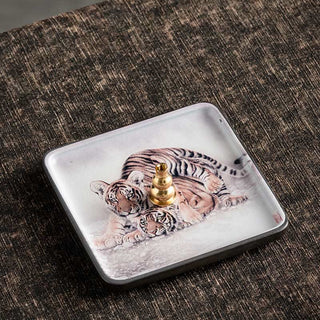 Buddha Gift Mountain Lake Flower Leaf Healing Ceramic Plate Tray Stick Incense Burner Decoration