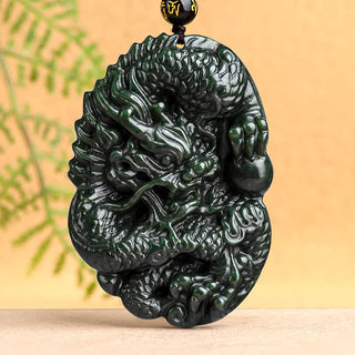 Buddha Gift Hetian Cyan Jade Dragon Success Harmony Necklace Beaded String Pendant