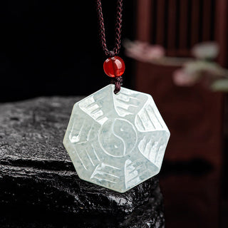 Buddha Gift Natural Jade Bagua Yin Yang Luck Necklace Pendant