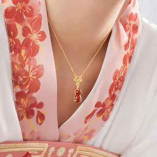 Buddha Gift 925 Sterling Silver Red Agate Gourd Auspicious Clouds Confidence Bracelet Necklace Pendant Earrings Set