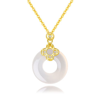 Buddha Gift 925 Sterling Silver Chalcedony Coin Peace Buckle Positive Necklace Pendant