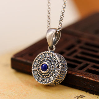 Buddha Gift 925 Sterling Silver Om Mani Padme Hum Lazurite Love Peace Necklace Pendant