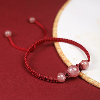 Buddha Gift Natural Strawberry Quartz Crystal Love Red String Weave Bracelet Anklet