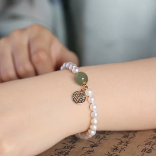 Buddha Gift Natural Pearl Hetian Jade Happiness Healing Bead Bracelet