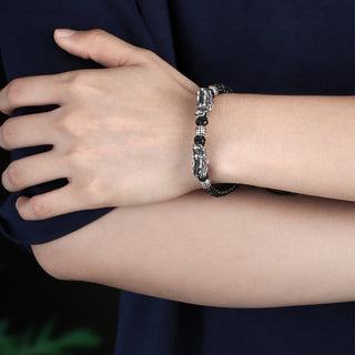 Buddha Gift 999 Sterling Silver Double Dragon Luck Handmade Braided Bracelet