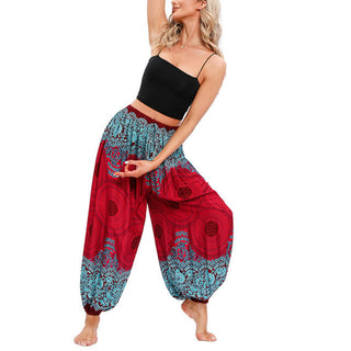 Buddha Gift Loose Circle-shaped Flowers Pattern Harem Trousers Women's Yoga Pants