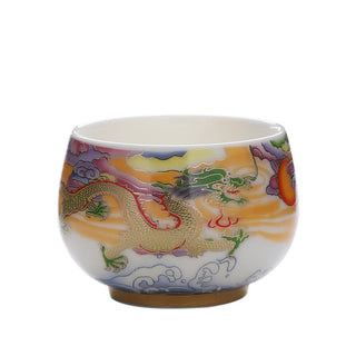 Buddha Gift Dragon Phoenix Auspicious Clouds Sun Ocean Waves Ceramic Teacup Kung Fu Tea Cup