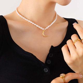 Buddha Gift Pearl Crescent Moon Calm Necklace Pendant