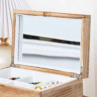 Buddha Gift Retro Beige Wooden Jewelry Box Two-Layer Jewelry Storage Box With Mirror