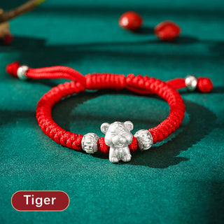 Buddha Gift 999 Sterling Silver Chinese Zodiac Red Rope Luck Handcrafted Kids Bracelet