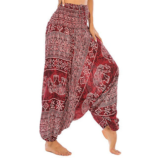 Buddha Gift Two Style Wear Elephant Pattern Loose Smocked Harem Trousers Jumpsuit Women's Yoga Pants