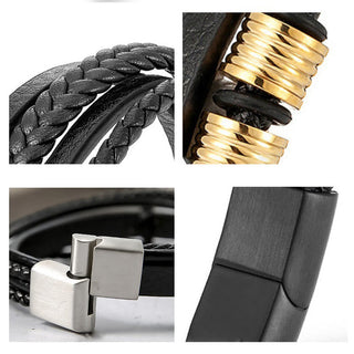 Buddha Gift Leather Multi-Layer Titanium Steel Balance Braided Magnetic Buckle Bracelet