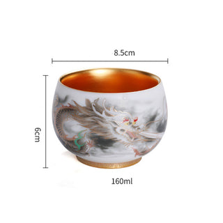 Buddha Gift Dragon Gilt Gourd Ceramic White Porcelain Teacup Kung Fu Tea Cup 160ml