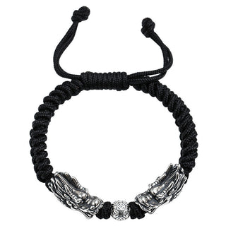 Buddha Gift 999 Sterling Silver Double Dragon Luck Handmade Braided Bracelet