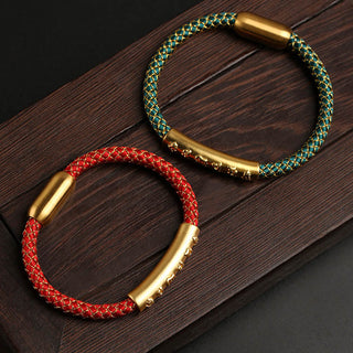 Buddha Gift Handmade 999 Sterling Silver Om Mani Padme Hum Protection Dragon Scale Braided Magnetic Buckle Bracelet