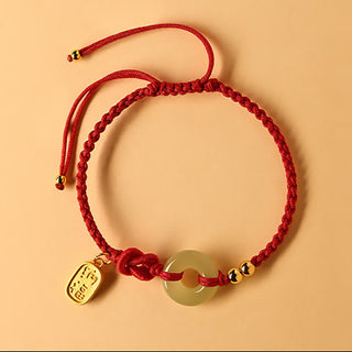 Buddha Gift Hetian Jade Peace Buckle Fu Character String Luck Bracelet
