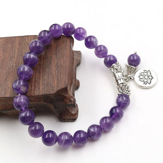 Buddha Gift Amethyst Crystal Lotus Healing Balance Bracelet
