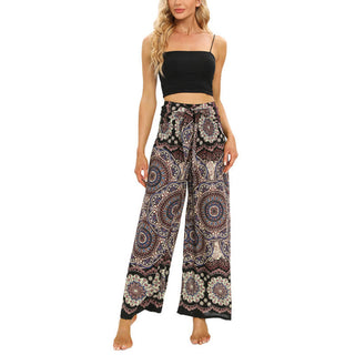 Buddha Gift Boho Mandala Print Lace-up Wide Leg Pants Women's Yoga Pants