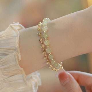 Buddha Gift 14K Gold Plated 2 Layers Hetian Jade Bead Luck Prosperity Bracelet