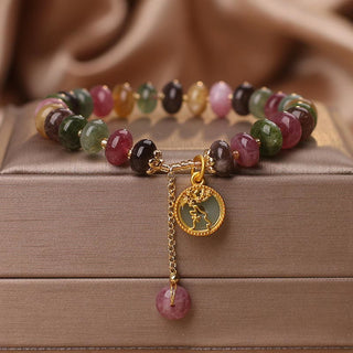 Buddha Gift Colorful Tourmaline Cute Flower Rabbit Charm Love Bracelet