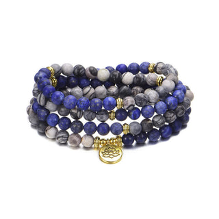 Buddha Gift Lazurite Picasso Jasper Amazonite Rhodonite Apatite Positive Lotus Prayer Bead Bracelet