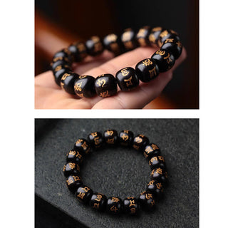 Buddha Gift Tibetan Ebony Wood Om Mani Padme Hum Engraved Peace Bracelet