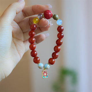 Buddha Gift Natural Red Agate Peace Talisman Fu Character Dragon Tail Confidence Charm Bracelet