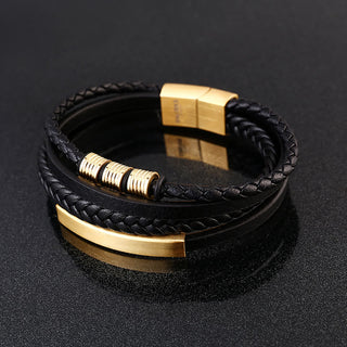 Buddha Gift Leather Multi-Layer Titanium Steel Balance Braided Magnetic Buckle Bracelet