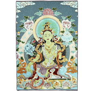 Buddha Gift Tibetan Embroidery White Tara Thangka Tapestry Wall Hanging Wall Art Meditation for Home Decor
