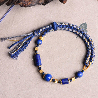 Buddha Gift Handmade Natural Lazurite Bead Positive Rope Bracelet