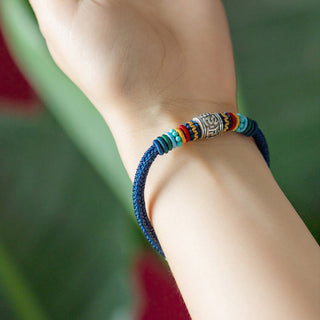 Buddha Gift Handmade 925 Sterling Silver Tibetan Om Mani Padme Hum Purity Braided Bracelet
