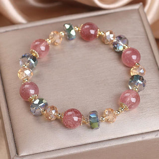 Buddha Gift Natural Strawberry Quartz Colorful Crystal Positive Bracelet