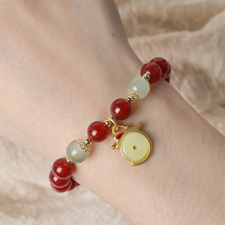 Buddha Gift Year of the Dragon Red Agate Jade Peace Buckle Fu Character Success Bracelet