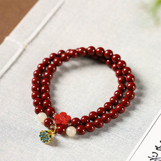 Buddha Gift Cinnabar Lotus Charm Double Wrap Blessing Bracelet