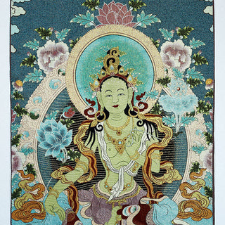Buddha Gift Tibetan Embroidery White Tara Thangka Tapestry Wall Hanging Wall Art Meditation for Home Decor