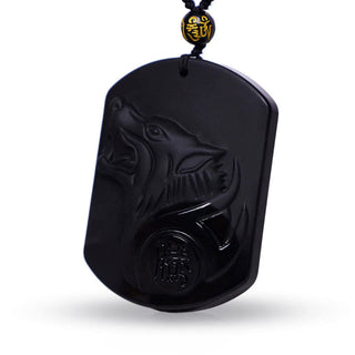 Buddha Gift Black Obsidian Stone Wolf Purification Pendant Necklace