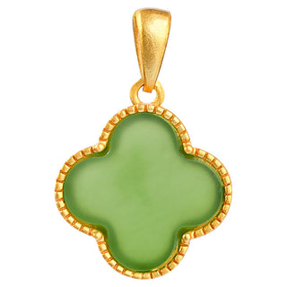 Buddha Gift 925 Sterling Silver Natural Hetian Jade Luck Four Leaf Clover Necklace Pendant