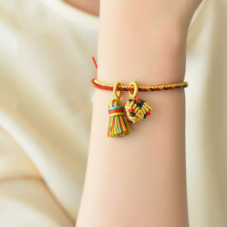 Buddha Gift Colorful Rope Luck Handmade Zongzi Golden Ball Charm Bracelet
